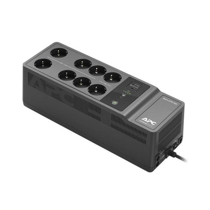 APC BE850G2-GR sistema de alimentación ininterrumpida (UPS) En espera (Fuera de línea) o Standby (Offline) 0,85 kVA 520 W 8 salidas AC APC BE850G2-GR sistema de alimentación ininterrumpida (UPS) En espera (Fuera de línea) o Standby (Offline) 0,85 kVA 520 W 8 salidas AC