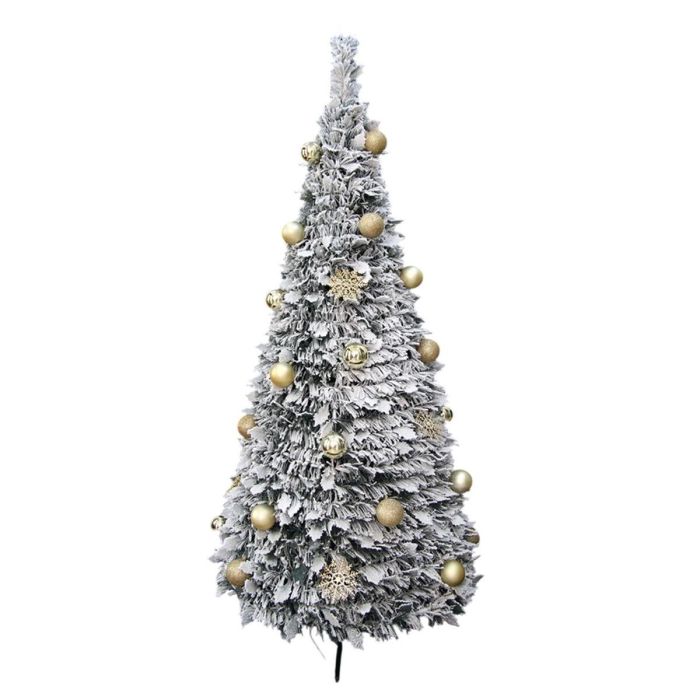 DKD Home Decor Árbol de Navidad Moderno Dorado 150 cm Alto x 63.5 cm Ancho, Plegable, PVC con Luces LED Integradas para Decoración del Hogar. 1
