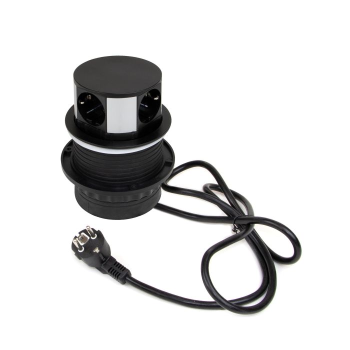 Emuca Multiconector extraíble Vertikal Push diámetro 100mm, 3 enchufes tipo Schuko, 1 USB tipo A, 1 USB tipo C, Acero y Plástico, Pintado negro
