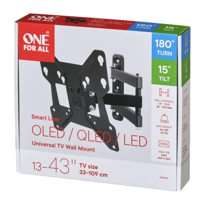 One For All WM2251 Soporte de Pared para TV LED/LCD de 13 a 40 Pulgadas con Inclinación y Rotación 180°, Negro 3
