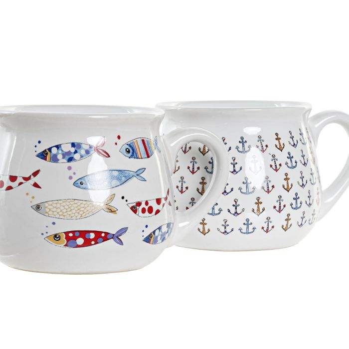 DKD Home Decor Mug Mediterraneo Costa Gres 330 ml Apto Microondas Horno Lavavajillas Multicolor Diseño Surtido 13x10x8 cm 6 Unidades 1