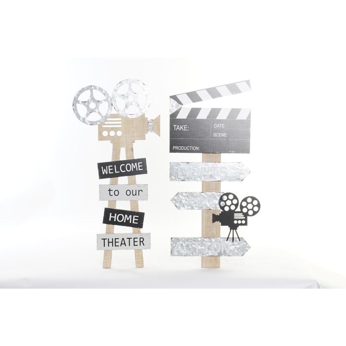 DKD Home Decor Decoración Pared Vintage Tema Cine Gris Negro MDF 70x32x2 cm (2 Unidades)
