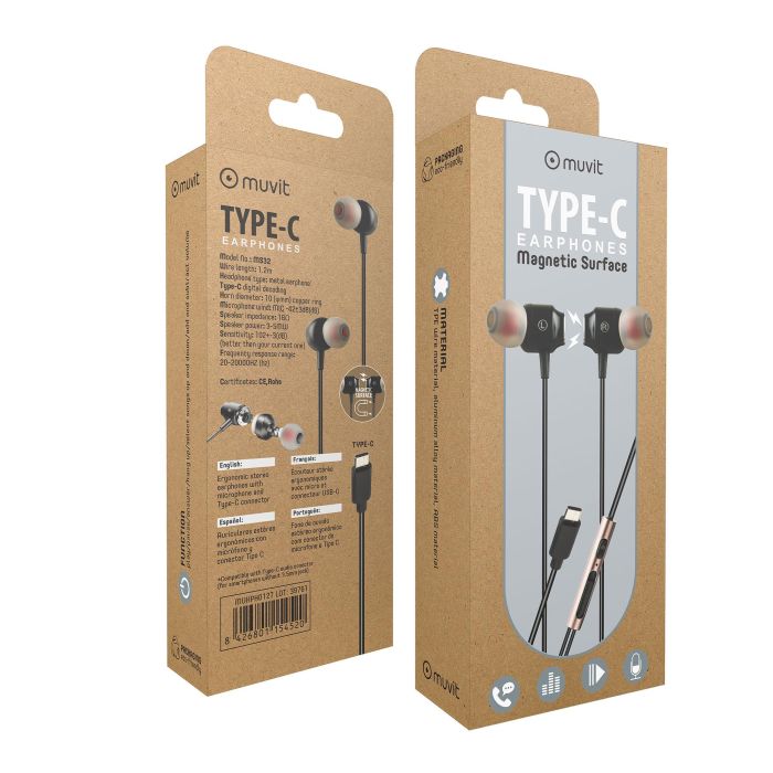 Muvit Auriculares M1C Tipo C con Micrófono y Control de Volumen, Estéreo 6 Muvit Auriculares M1C Tipo C con Micrófono y Control de Volumen, Estéreo 6