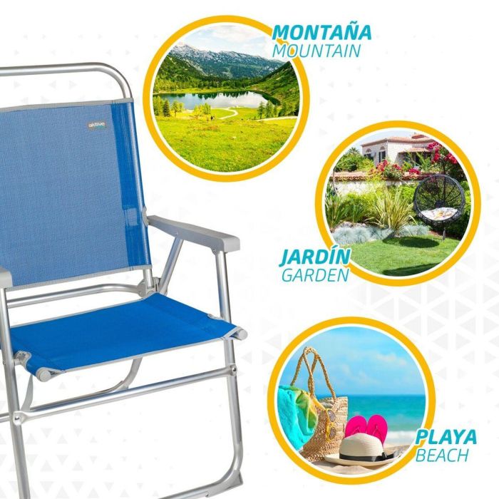 Silla de Playa Aktive Gomera Azul 48 x 88 x 50 cm Aluminio Plegable (4 Unidades) 2 Silla de Playa Aktive Gomera Azul 48 x 88 x 50 cm Aluminio Plegable (4 Unidades) 2