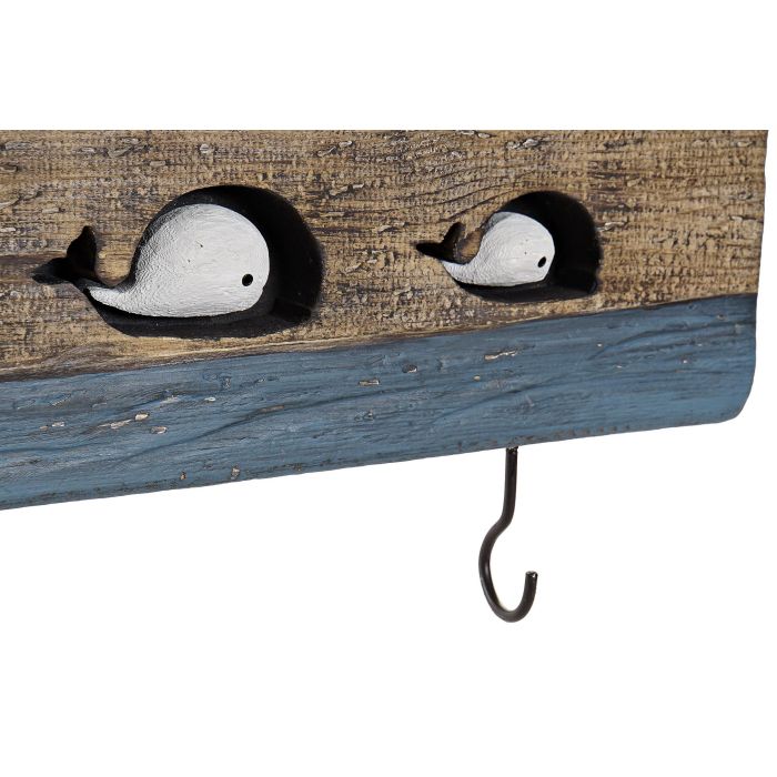 DKD Home Decor Perchero de Pared Atlantico Diseño Ballenas, Madera y Metal, Azul Blanco Negro - 85x33x4 cm 2