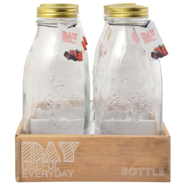 Day Botella 1 L Cristal con Dibujos en Relieve y Tapa Metal 23x9 cm 1