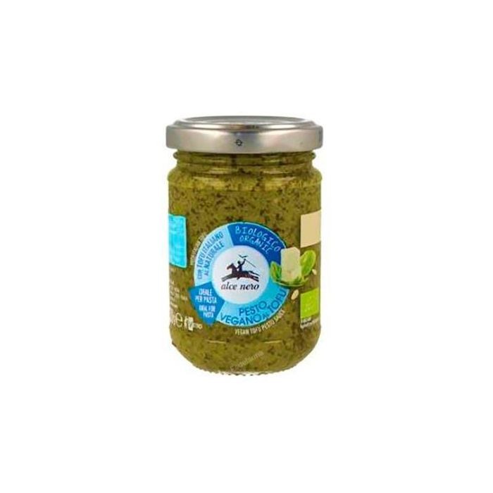ALCE NERO Pesto Al Tofu Bio Vegano 130g - Salsa Auténtica con Albahaca, Piñones y Aceite de Oliva para Pasta