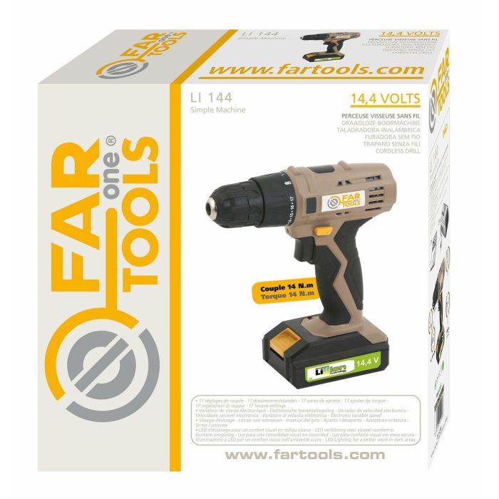 Fartools ONE LI 144 Taladro Inalámbrico de Batería Li-ion de 14.4 V y 1.3 Ah, con 14 Nm de Par Máximo 3 Fartools ONE LI 144 Taladro Inalámbrico de Batería Li-ion de 14.4 V y 1.3 Ah, con 14 Nm de Par Máximo 3