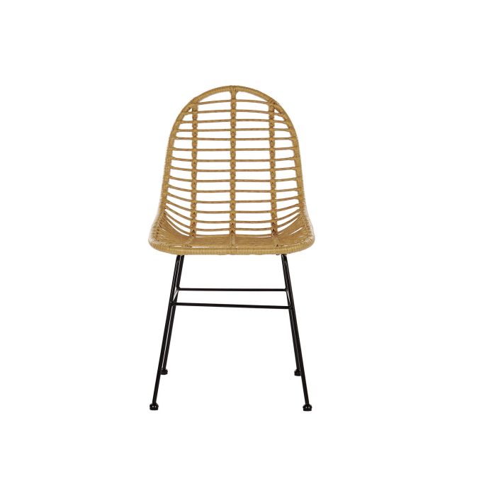 DKD Home Decor Silla Terraza Y Jardin Natural Negro 56 x 91 x 49 cm Ratan Sintetico Metal