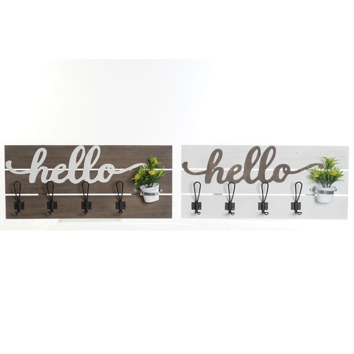 DKD Home Decor Perchero de Pared Urban Madera Metal Blanco Marrón 65x29x10 cm - Set 4 Unidades