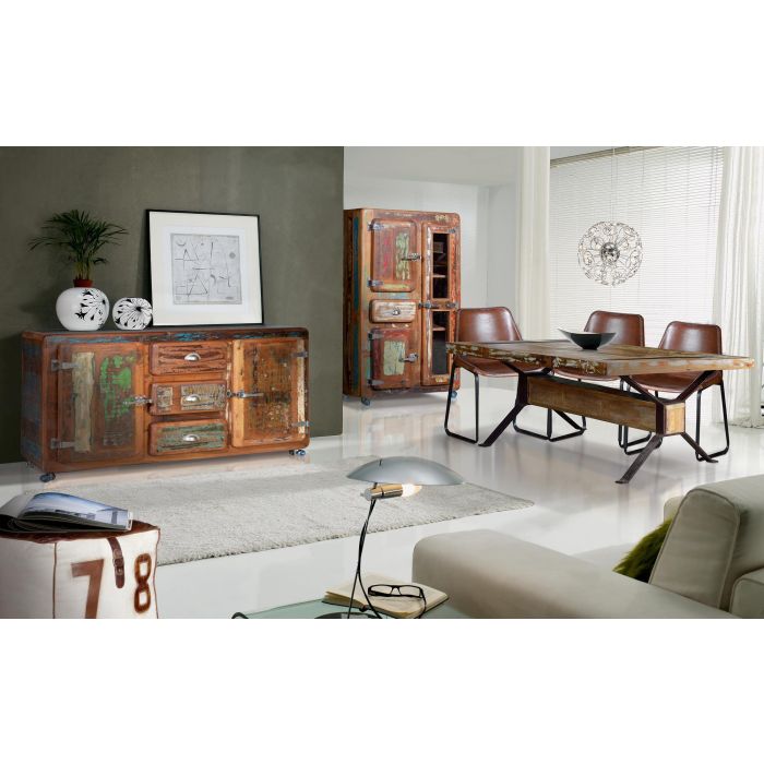 Giner y Colomer Mesa Comedor Madera Reciclada Base Metal Multicolor 200 cm 2