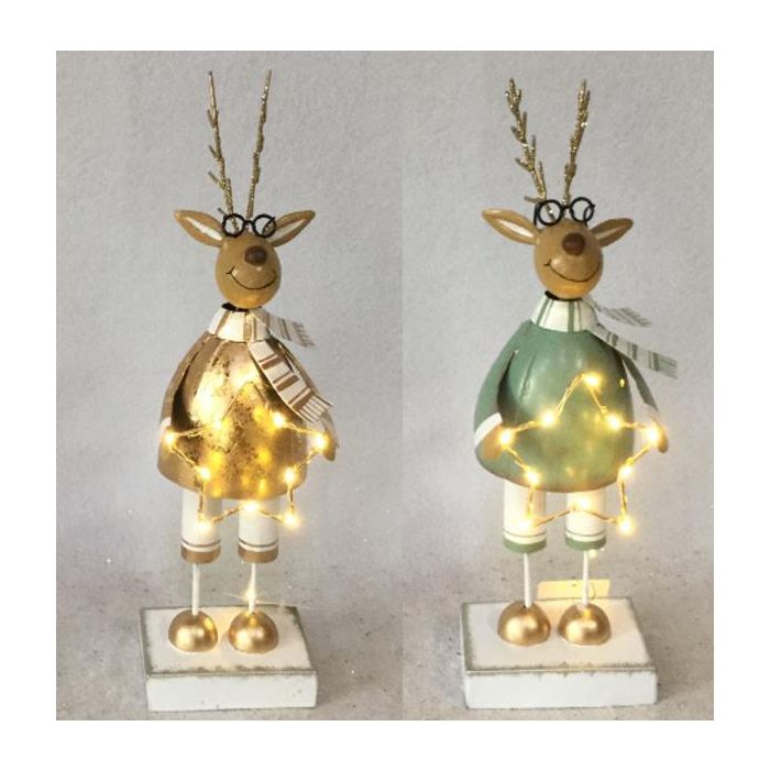 DKD Home Decor Figura de Navidad Fantasía con Reno, Luz LED y Metal, 6x28x9 cm, Pack 4 Unidades Surtidas