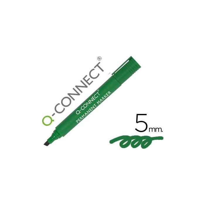 Rotulador Q-Connect Marcador Permanente Verde Punta Biselada 5 mm 10 unidades