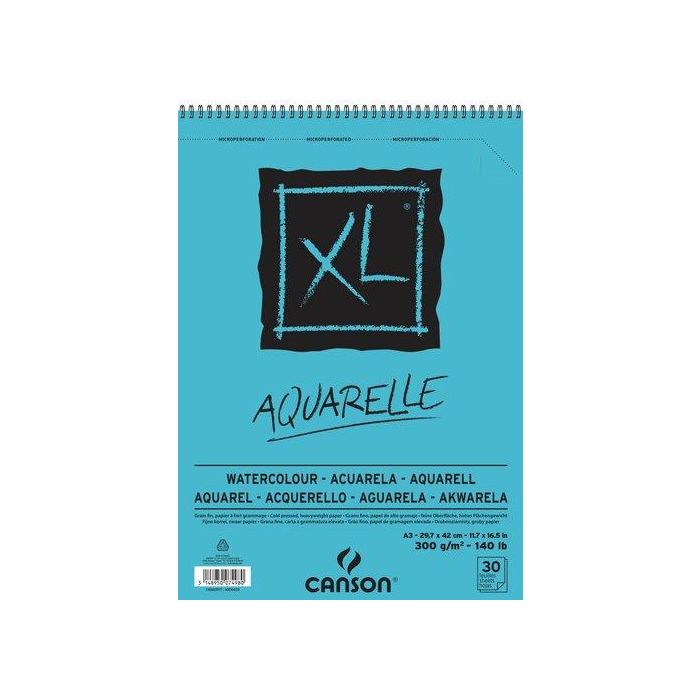 Bloc De Dibujo Canson Xl Aquarelle Con Espiral Grano Fino A3 300G 30H (Set de 5)