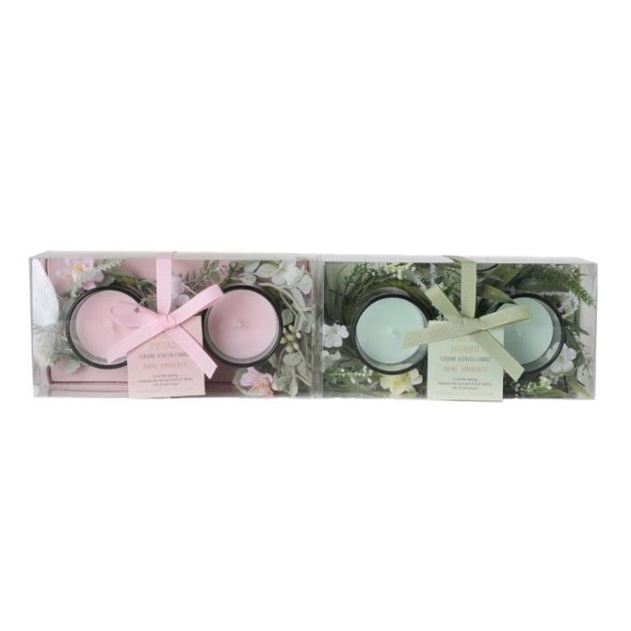 DKD Home Decor Vela Decorativa Shabby de Cera 60g - Set de 2 Piezas con Colores Surtidos Rosa y Verde - Dimensiones: 5x5x6 cm