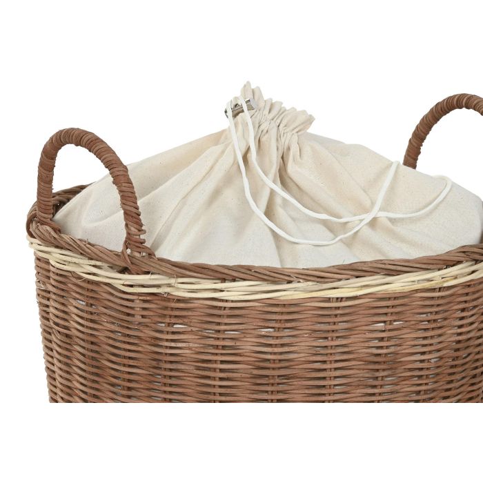 DKD Home Decor Cesta Ropa Basicos Natural Blanco Seagrass Algodon 43 x 48 x 43 cm Set de 2 1