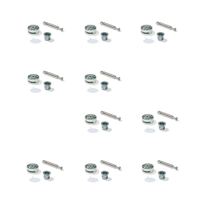 Emuca Lote de 10 excéntricas diámetro 35mm con perno y tuerca M8 con tapa de plástico blanco, para tablero 20mm, Zamak y Acero 0 Emuca Lote de 10 excéntricas diámetro 35mm con perno y tuerca M8 con tapa de plástico blanco, para tablero 20mm, Zamak y Acero 0
