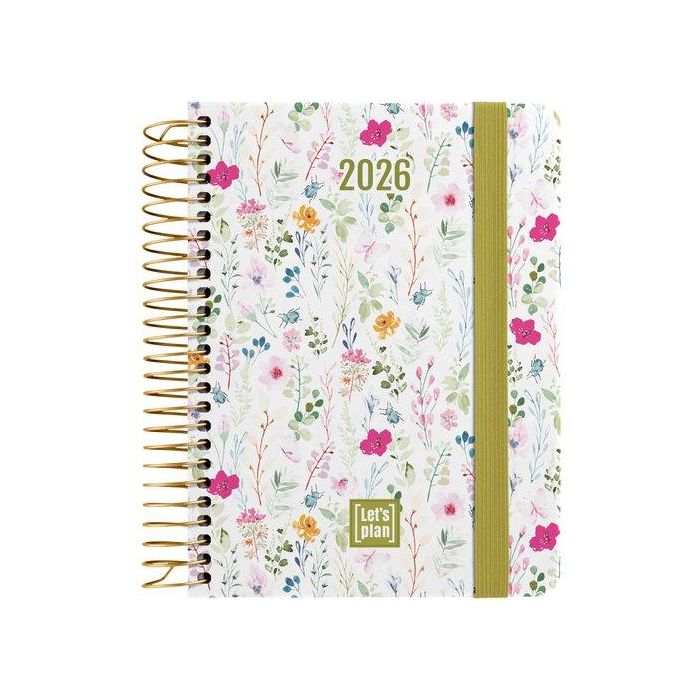 Agenda Anual (2026) Grafoplas Design Espiral Tapa Extra Con Goma A6 170X145 D/P Wildflowers