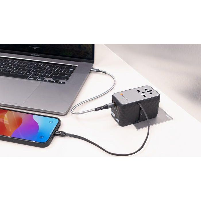 Verbatim Charge 'n' Travel: Adaptador de Viaje Universal GaN III 85W con Cable USB-C Retráctil y 6 Puertos CNT-02 14