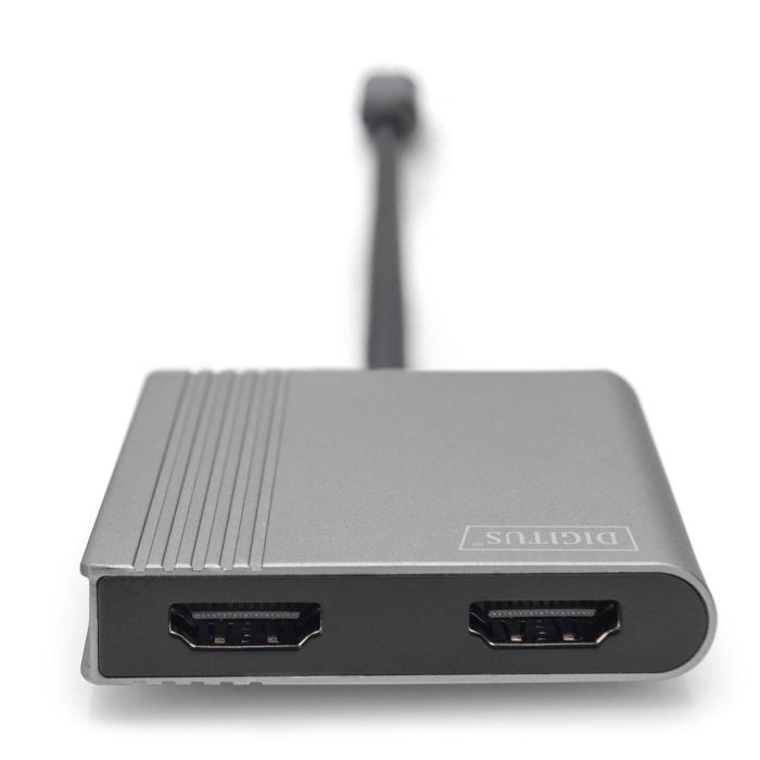 USB-C Adapter DIGITUS 2x HDMI Adapter 18cm 4K/30Hz Silber Aluminium Gehäuse 3