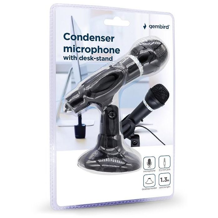 Gembird Micrófono Condensador con Soporte de Mesa Negro 3.5mm 2 Gembird Micrófono Condensador con Soporte de Mesa Negro 3.5mm 2