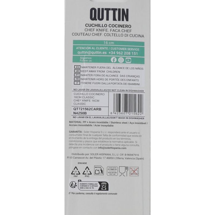 Quttin Cuchillo de Cocinero New Classic 16 cm - Acero Inoxidable y Mango Ergonómico para Uso Profesional y Doméstico (12 Unidades) 1