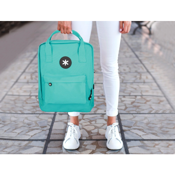 Antartik Mochila Cubo Menta 300x115x390 mm con Bolsillos Exteriores, Compartimento Portátil y Asas Metálicas, Adaptable a Carrito 12