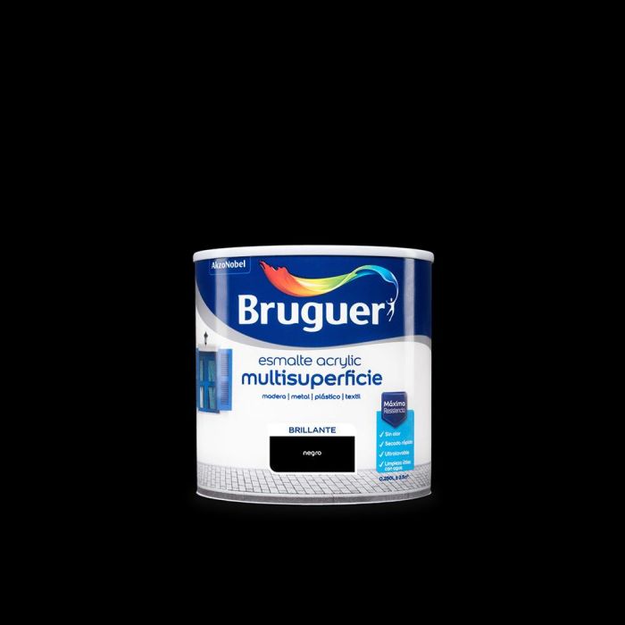 Bruguer Esmalte acrílico multisuperficie negro brillante 0,250l 5160658 - Sin olor, secado rápido, ultralavable 0 Bruguer Esmalte acrílico multisuperficie negro brillante 0,250l 5160658 - Sin olor, secado rápido, ultralavable 0