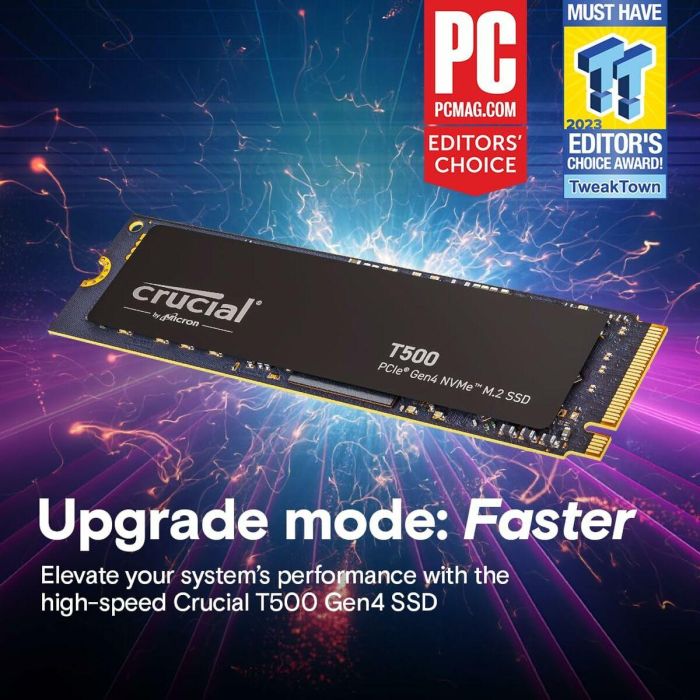 Crucial CT4000T500SSD3 T500 Disco Duro SSD Interno 4TB NVMe PCIe Gen 4x4 M.2 2280 7000MB/s 6900MB/s 8