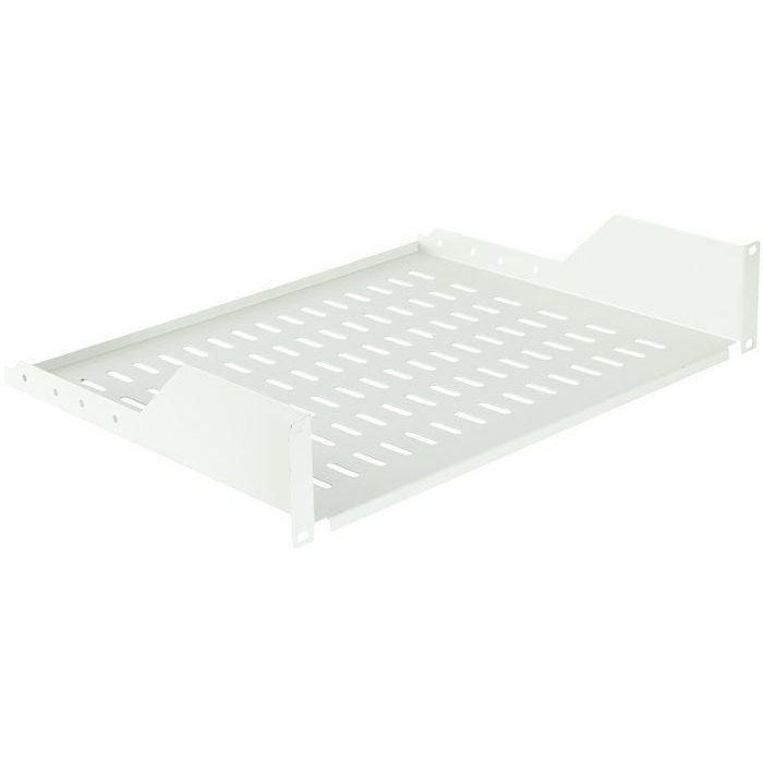 Lanview RAS210WH Estante Fijo para Rack 19 pulgadas 2U, 350mm Profundidad, Blanco (RAL 7035), Carga Máxima 30kg, Conexión 2 Puntos para Armarios