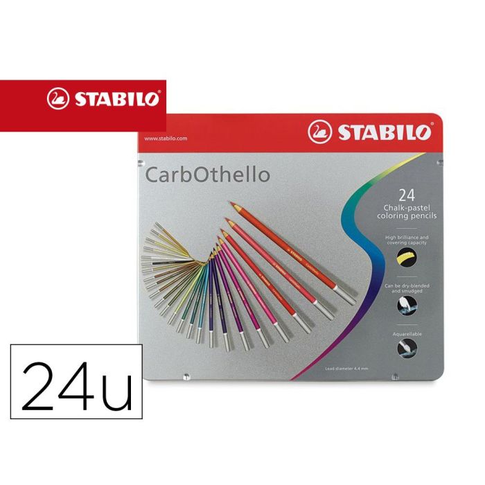 Lapices De Colores Stabilo Acuarelables Carbothello Arty Estuche Metalico De 24 Colores Surtidos