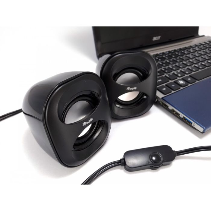 Equip Altavoces 2.0 Mini Negro para PC con Sonido Potente y Conexión USB/Jack 3.5mm 1