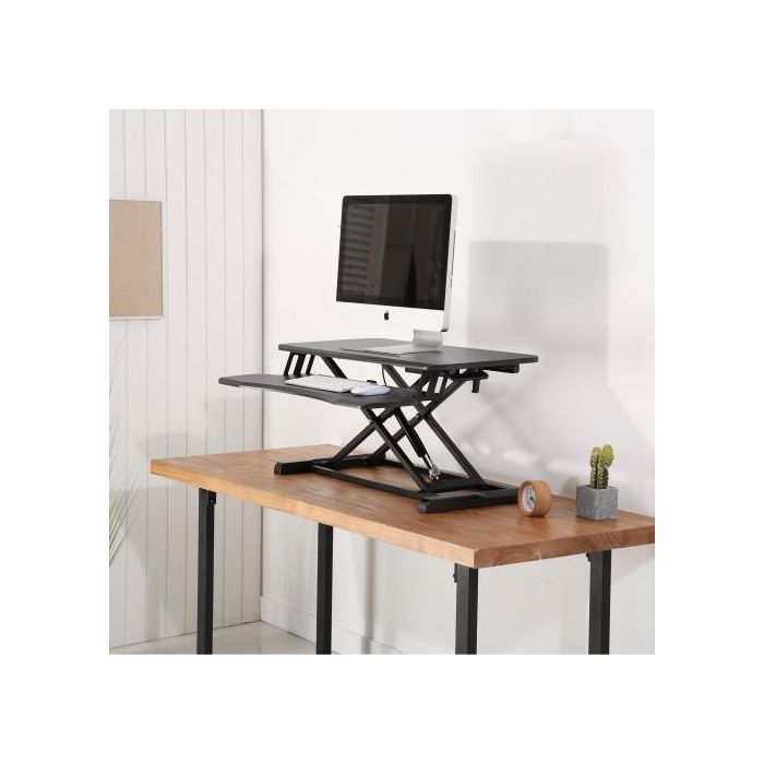 Ewent EW1545 Estación de Trabajo Ajustable Sentado/De Pie con Resorte de Gas, Elevación 11-50.5cm, Superficie 80x40cm, Bandeja Teclado, Soporte Tablet/Móvil, Negro 6