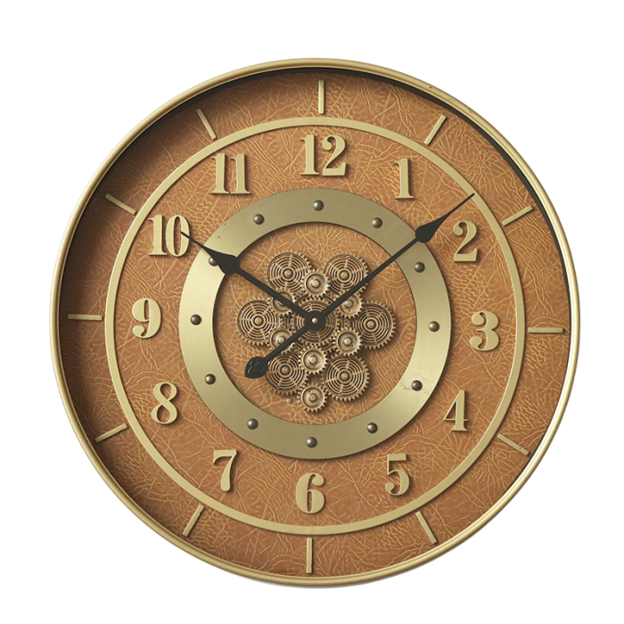 DKD Home Decor Reloj de Pared Glam Dorado Naranja Ø59 cm | 8 cm Profundidad | Hierro y Cristal