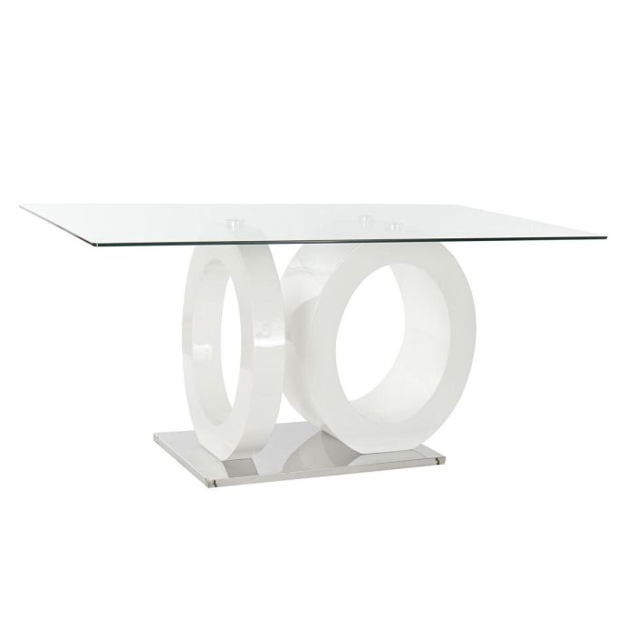 Mesa de Comedor DKD Home Decor Cristal Transparente Blanco Madera MDF (160 x 90 x 75 cm) Mesa de Comedor DKD Home Decor Cristal Transparente Blanco Madera MDF (160 x 90 x 75 cm)