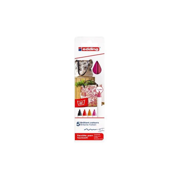 Marcador Textil Edding 4600 (Fino) Caja De 5 (Col. Calidos)