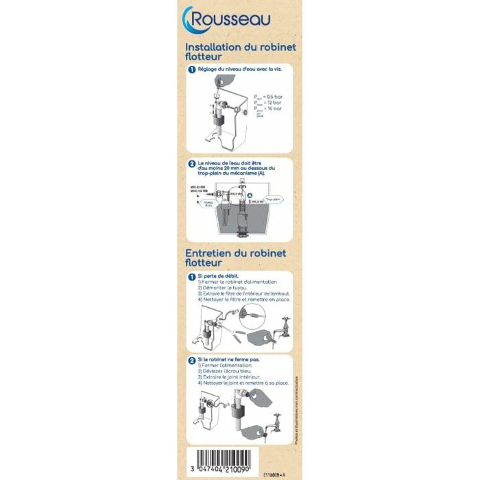 Rousseau AAAAX63332 Kit Cisterna Inodoro Extraíble – Certificado NF – Silencioso – Antisifonaje – Ajustable 1