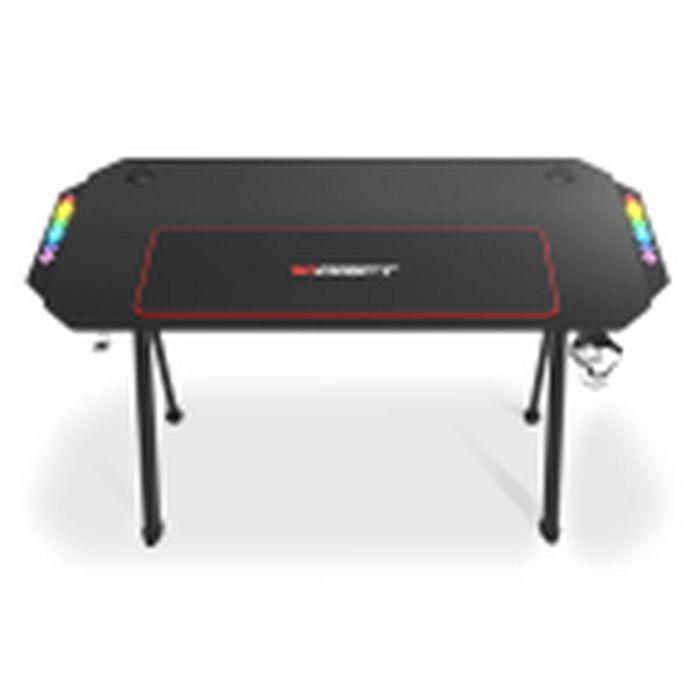 Drift DZ175 Mesa Gaming LED RGB Sonido Reactivo, Textura Fibra Carbono, Altura Ajustable, Soporte Auriculares y Bebidas, 130x60 cm