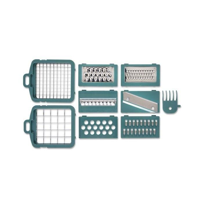 Livoo MEN435 Mandolina multifunción de cocina, 8 cuchillas de acero inoxidable, bandeja recolectora de 1,5 L para corte seguro 4