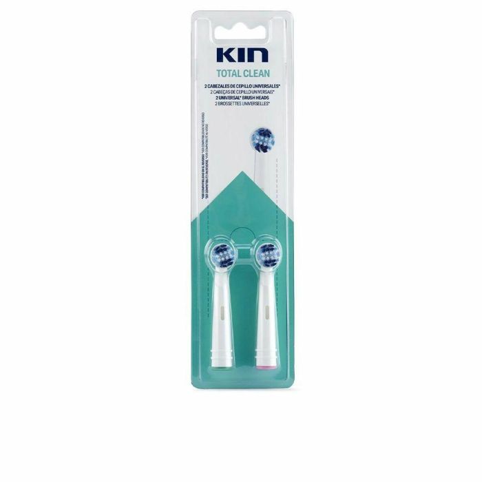 KIN TOTAL CLEAN Cabezal Cepillo Eléctrico Universal Recambio, Limpieza Eficaz de Dientes y Encías con Cerdas Indicadoras 2 unidades