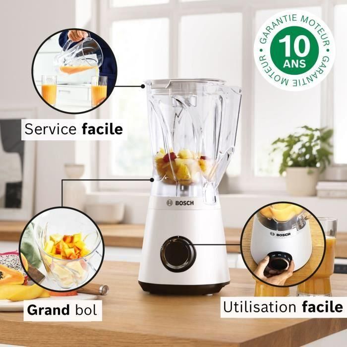 Licuadora VitaPower - BOSCH - MMB6141W - 1200 W - 30000 rpm - 2 velocidades + turbo - Bol de 2 L - 4 cuchillas desmontables - Blanca 2 Licuadora VitaPower - BOSCH - MMB6141W - 1200 W - 30000 rpm - 2 velocidades + turbo - Bol de 2 L - 4 cuchillas desmontables - Blanca 2