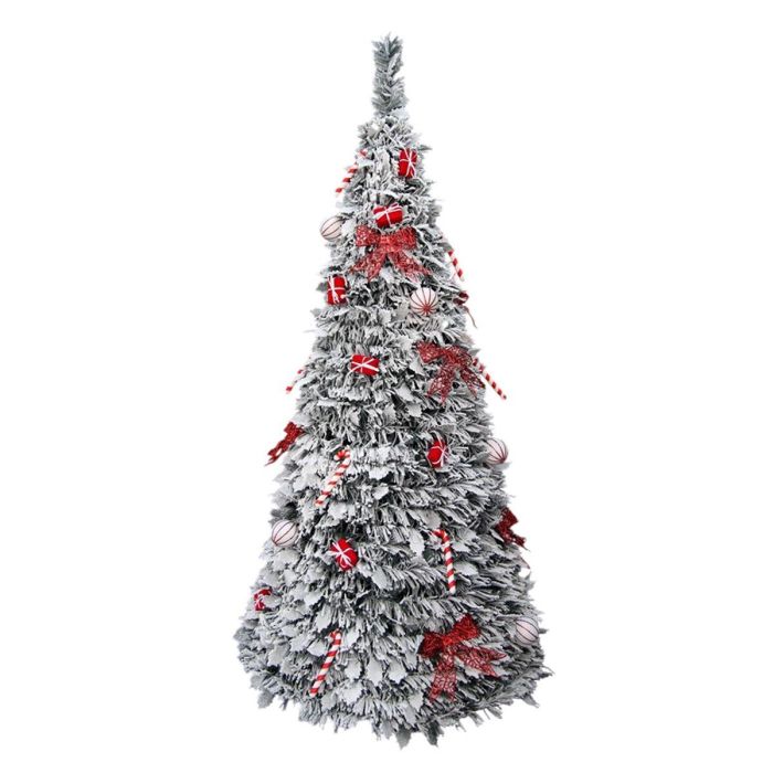 DKD Home Decor Árbol de Navidad Tradicional Rojo Blanco 150 cm Alto con Luces LED Plegable IP44 PVC 63.5x63.5 cm 1