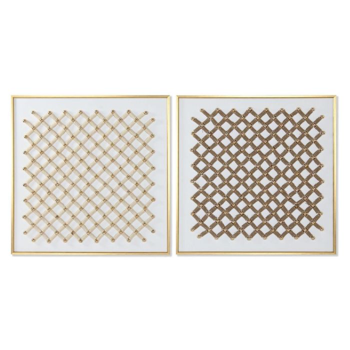 Cuadro Home ESPRIT Blanco Dorado Natural Abstracto Moderno 100 x 3,5 x 100 cm (2 Unidades)