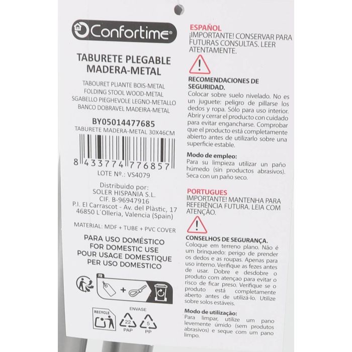 Taburete Maderametal 30x46 cm Confortime (6 Unidades) 3 Taburete Maderametal 30x46 cm Confortime (6 Unidades) 3