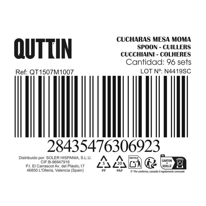 Moma Set de 3 Cucharas de Mesa 2mm - Acero Inoxidable 19.8x3.8 cm (12 Cajas) 2