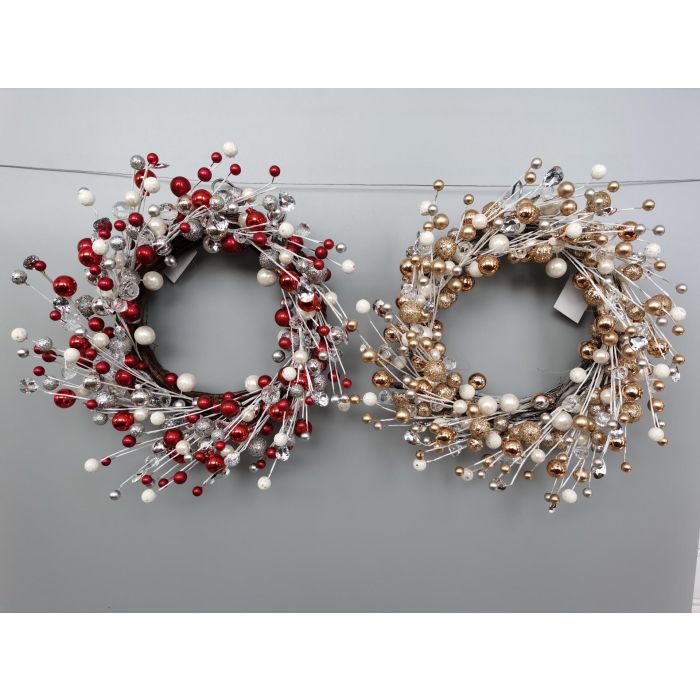 DKD Home Decor Corona de Navidad Tradicional Colores Surtidos Poliéster Metal 40 cm Diámetro Decoración Navideña (Pack 2 Unidades)