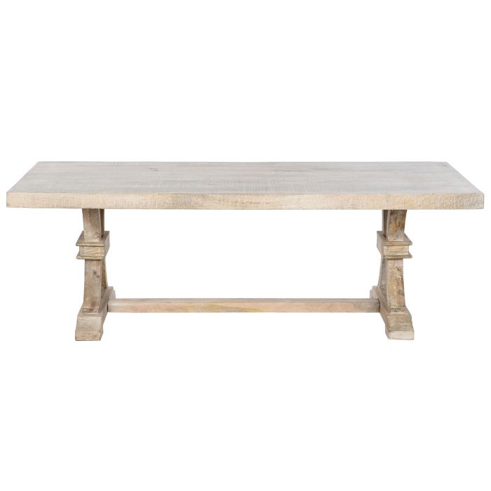DKD Home Decor Mesa Centro Toscana Blanco Natural Madera Maciza 150 x 70 x 50 cm 4