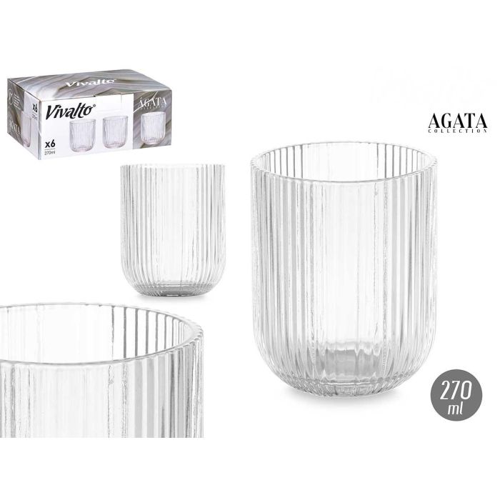 Vaso Bajo Transparente Rayas 270 ml Vivalto - Vidrio 7.4x9.4x7.4 cm (24 Unidades) Vaso Bajo Transparente Rayas 270 ml Vivalto - Vidrio 7.4x9.4x7.4 cm (24 Unidades)