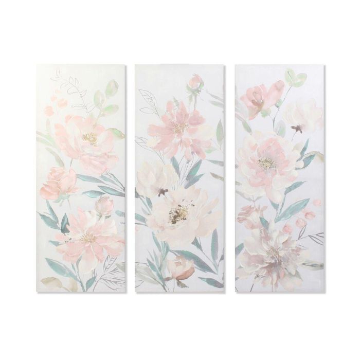 Cuadro DKD Home Decor Flores 55 x 3 x 135 cm Shabby Chic (3 Piezas)