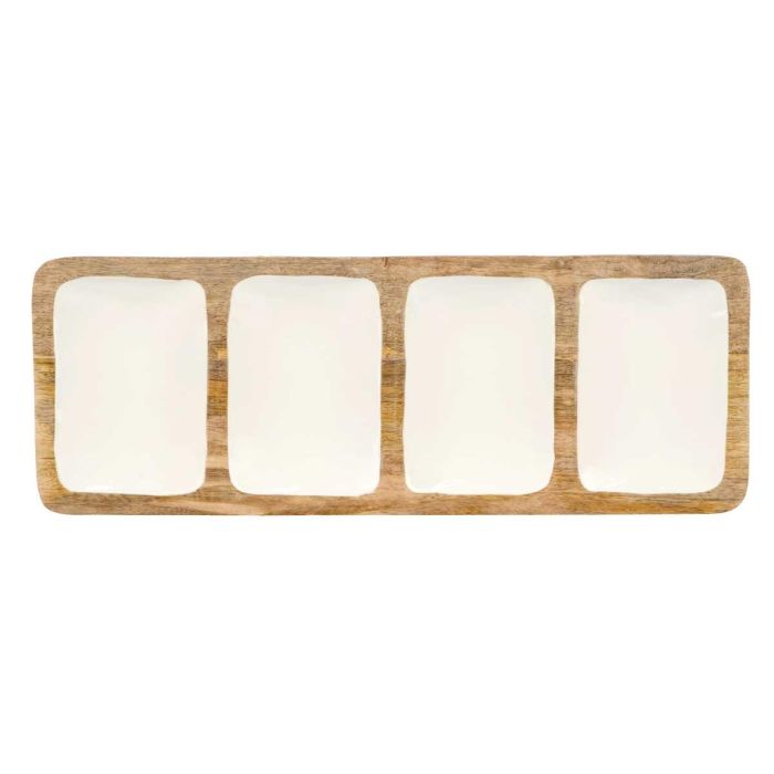 Bandeja Rectangular 4 Espacios Madera Mango Blanco Giftdecor 46X3CM (6 Unidades) 2 Bandeja Rectangular 4 Espacios Madera Mango Blanco Giftdecor 46X3CM (6 Unidades) 2